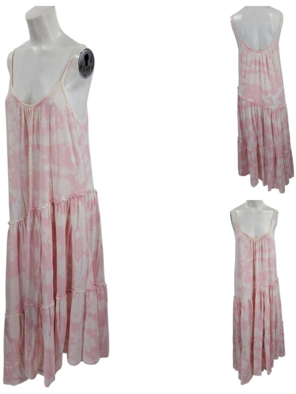 Sundry Tie Die Pink Spaghetti Strap Maxi Dress Size 2 M Boho Asymmetrical